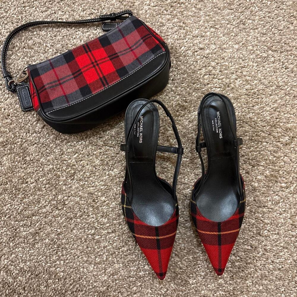 Michael Kors black and red plaid kitten heel. Size 6.5